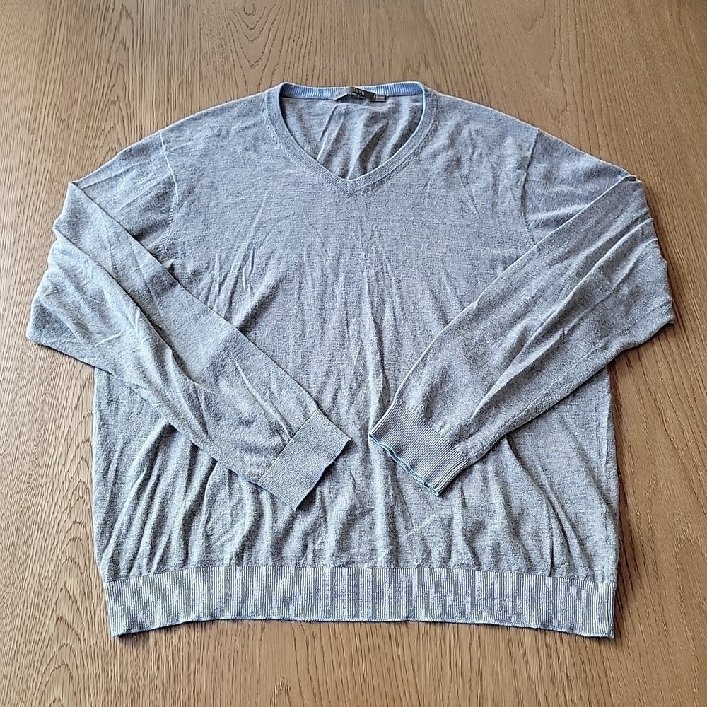 Raffi Men's Size 2XL Gray V-Neck Long‎ Sleeve Pullover Sweater Cashmere Blend